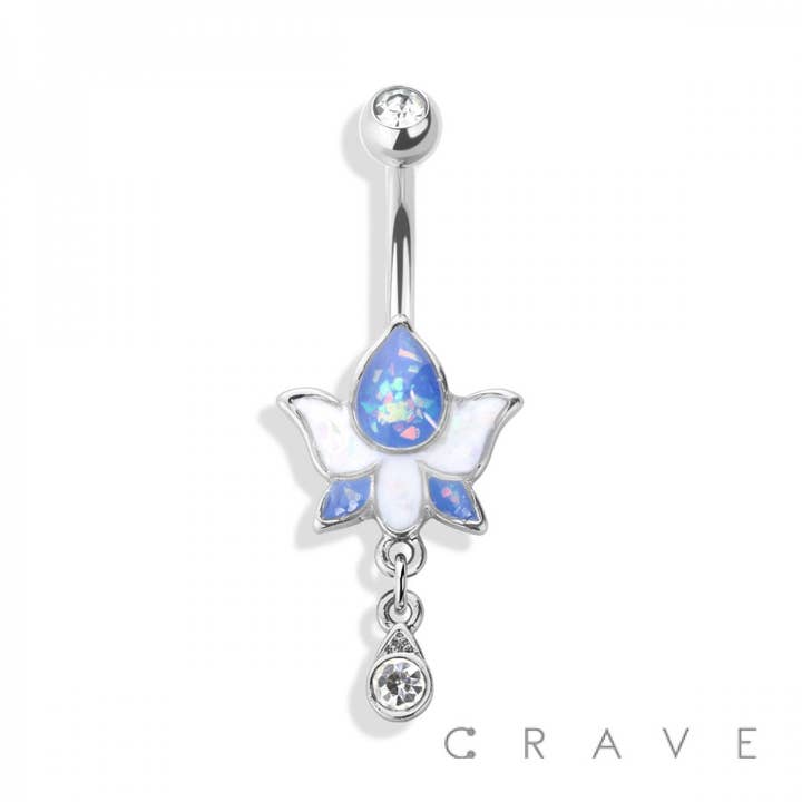 OPAL LOTUS FLOWER DANGLE 316L SS NAVEL RING for wholesale on Faire