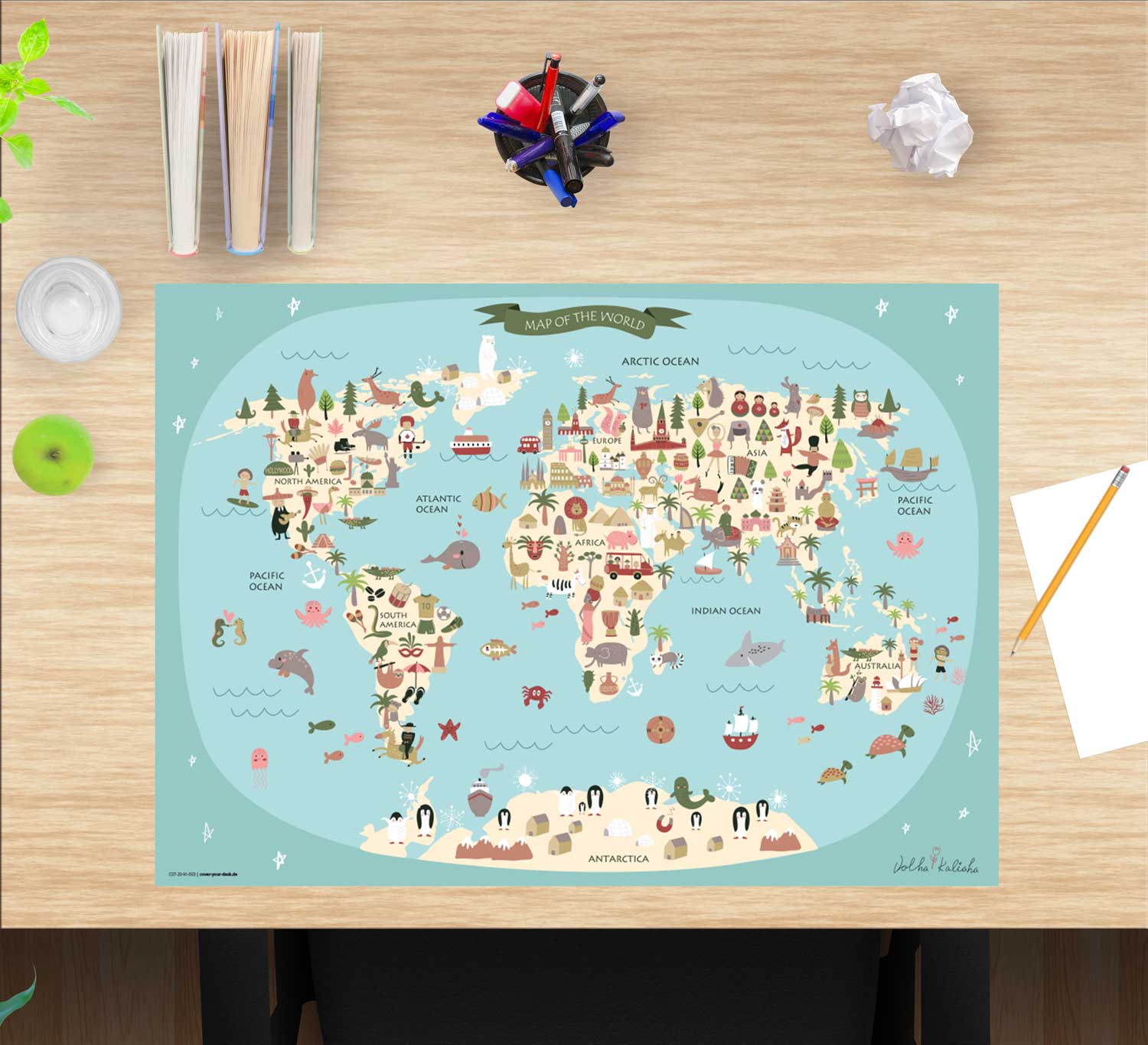 cover-your-desk - Wholesale Mousepad/Trackpad - Premium Vinyl Desk Pad for Kids - World Map0