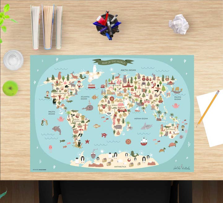 cover-your-desk - Wholesale Mousepad/Trackpad - Premium Vinyl Desk Pad for Kids - World Map0