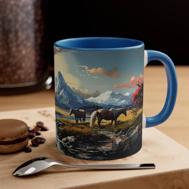 Horse Wisdom, tazza da caffè con design grafico a forma di cavallo, stile vintage. Western Spaghetti Western Equestrian. Tazza da caffè da donna per la vendita all'ingrosso da parte di Outlaw Design Crafts and Gifts