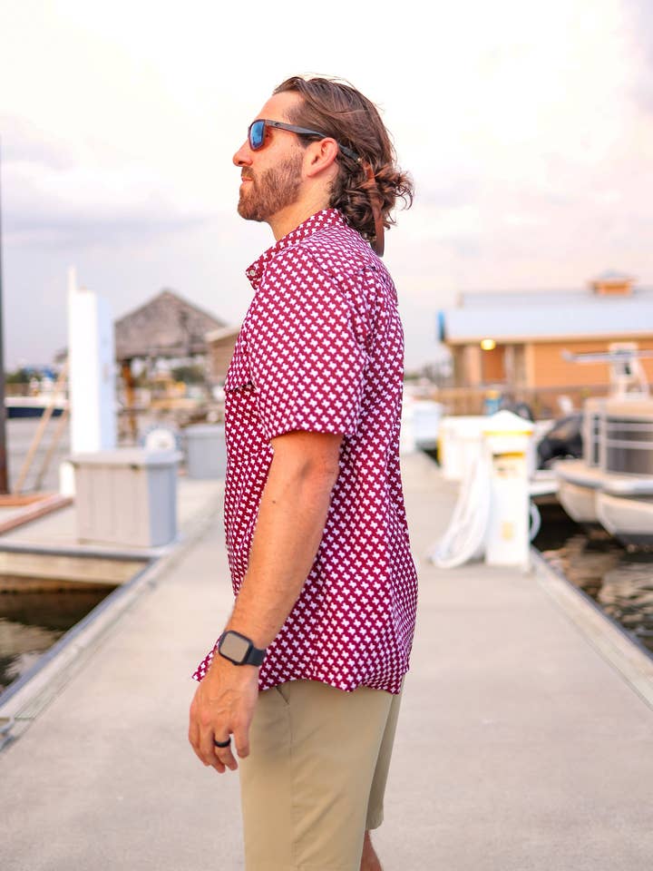 SALT WATER SOUL - Wholesale Button Down Shirt - Men's - The Maroon Pearl Snap Fishing Shirt1