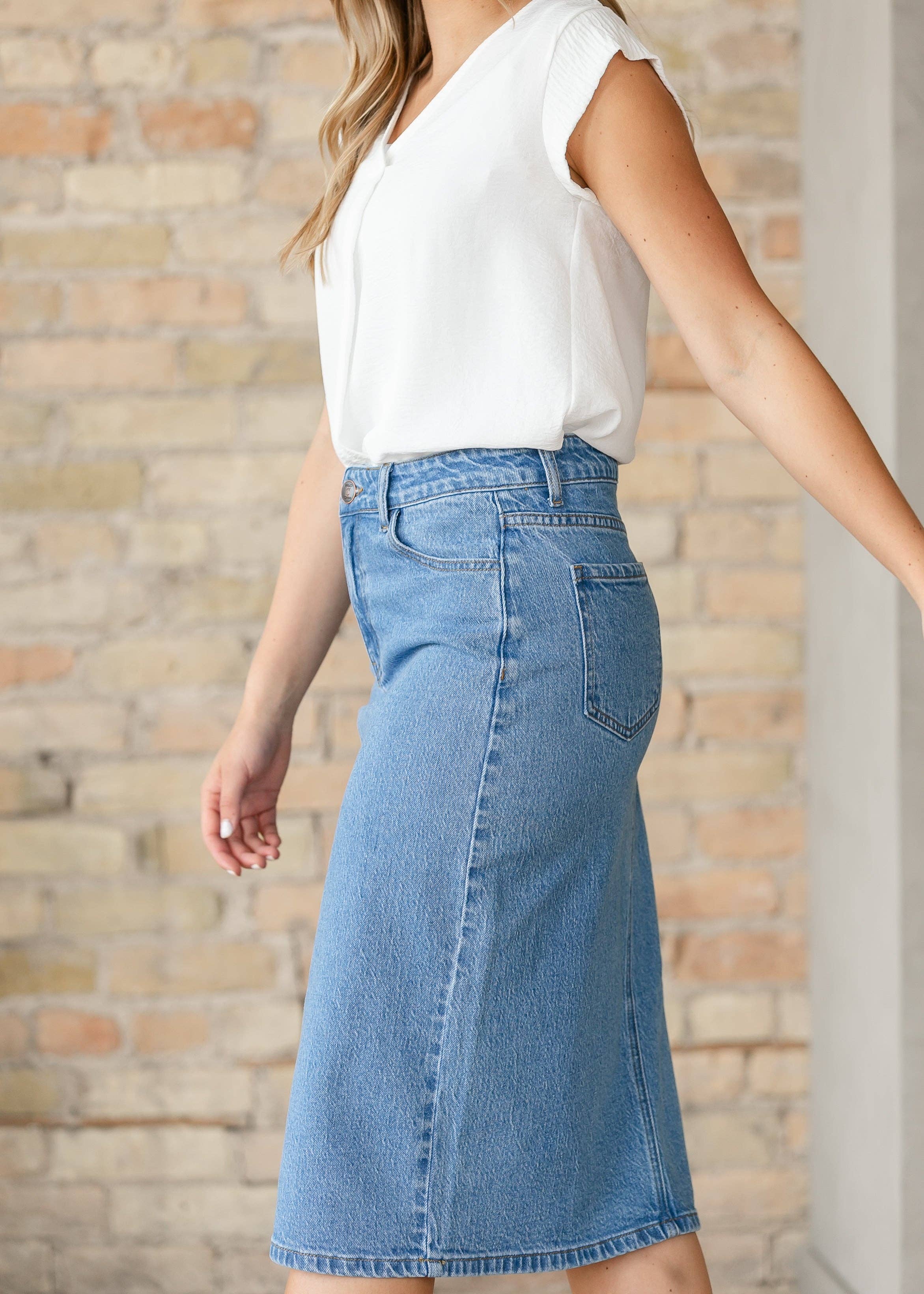 Inherit Clothing Company - Wholesale Skirt - Women's - Remi Denim Classic Wash Midi Skirt2