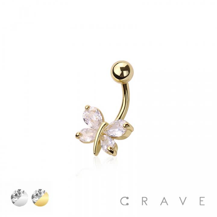 CRAVE BODY JEWELRY - Wholesale Belly Ring - 316L SURGICAL STEEL MULTI CZ BUTTERFLY BELLY BUTTON NAVEL RI2