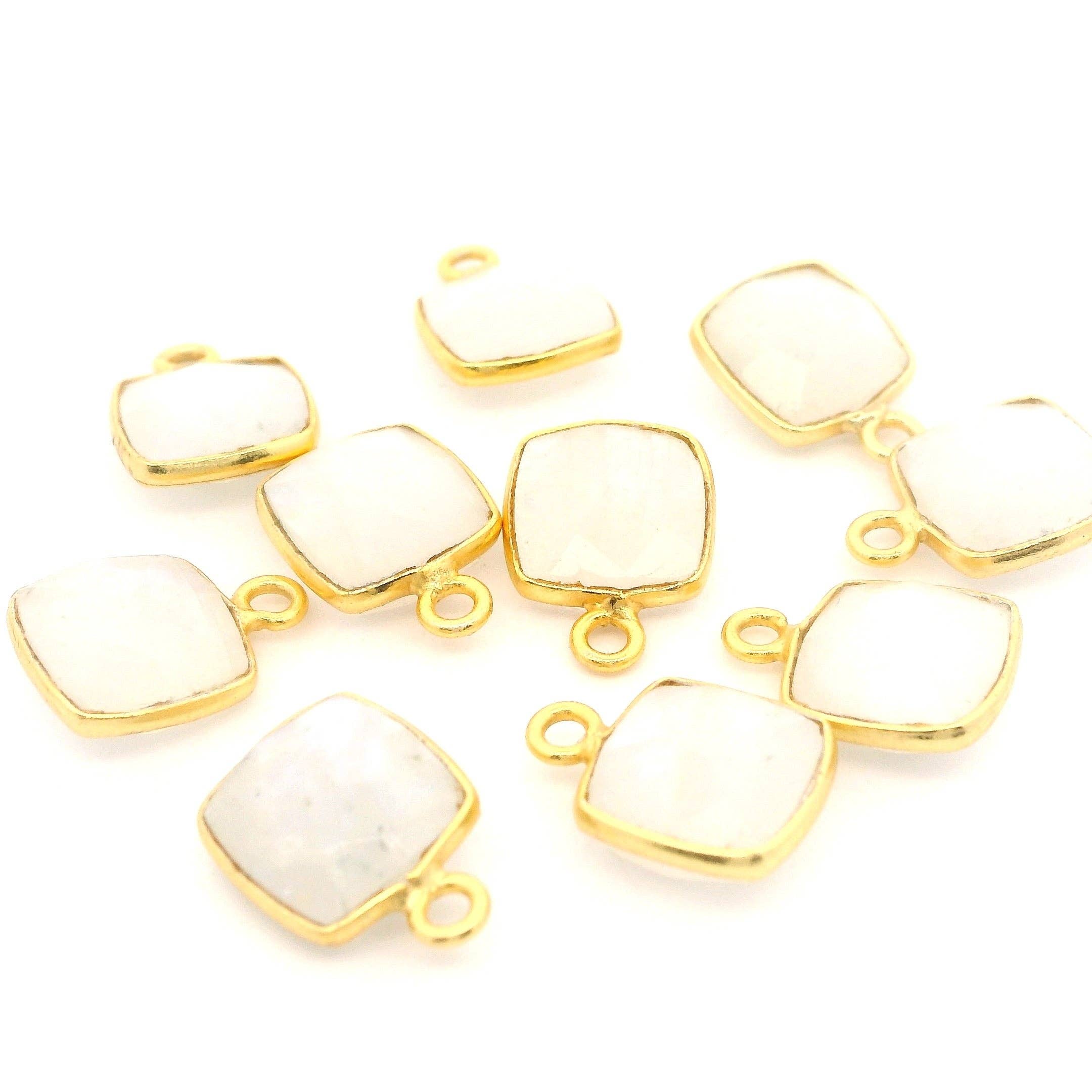 Purity Beads - Wholesale Individual Charm/Pendant - 8mm Cushion Gemstone Pendants – 1-Loop Charms | Sterling Silver & Gold Plated | Choose from 14 Gemstones | 10pcs Pack11