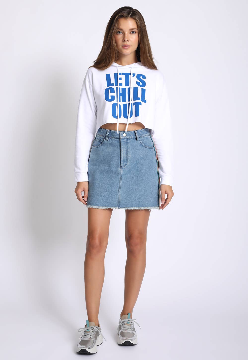 DENIM GONNA A STRISCE LATERALI ARCOBALENO - OSS320-DNM in vendita all'ingrosso su Faire3