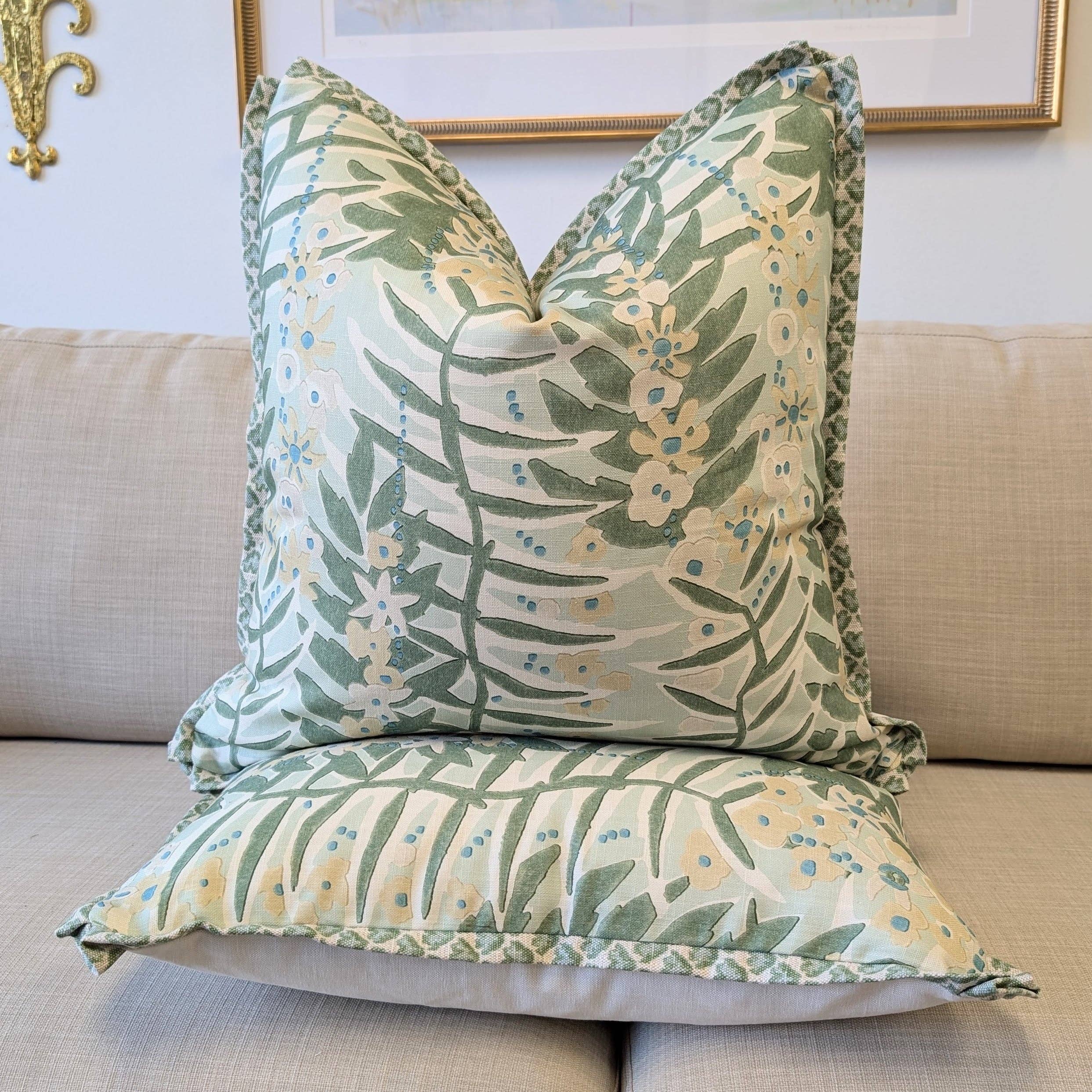 Wheaton Whaley Home - Wholesale Throw Pillow Cover - WWH Fave - Ashbee in Aqua with Bennett flange0