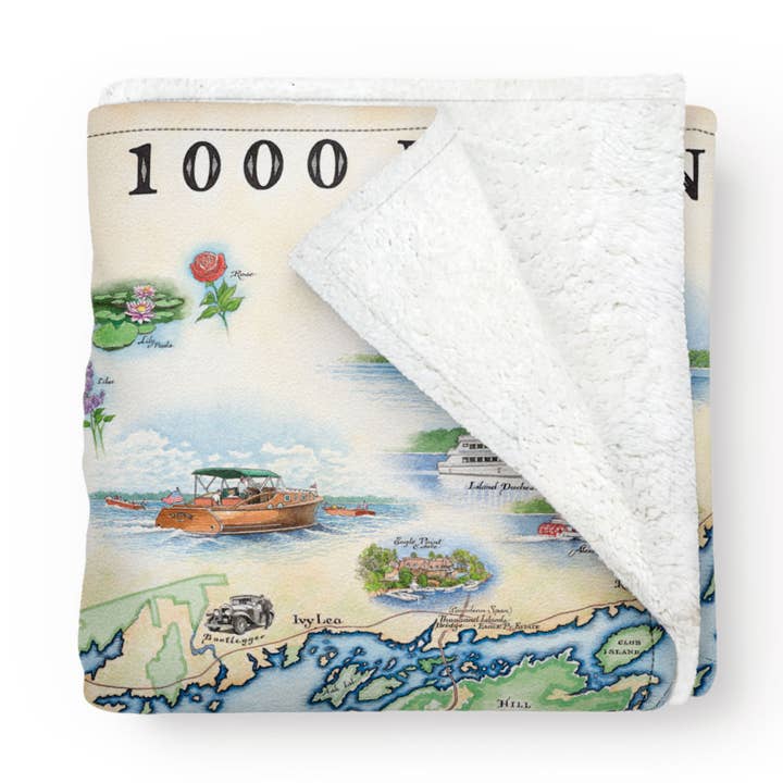 1000 Islands Map Fleece Blanket – Hand-Drawn Art for wholesale by XPLORER MAPS
