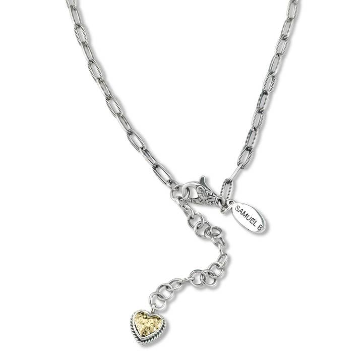 SS/18k 18" gem halsband med hjärta Charm för wholesale av Eli Pebble