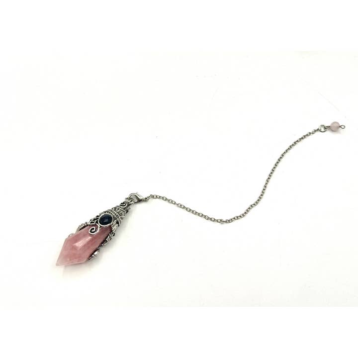 Meraki Gemstones - Wholesale Pendulum Board - Rose Quartz 12 Faceted Antique Silver Detailing Pendulum1