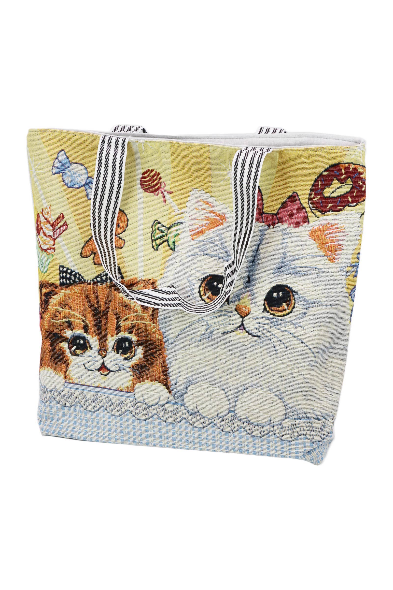AS SHOWN Sweet Kitty Cat Shimmery Tapestry Canvas Tote Bag for wholesale on Faire5