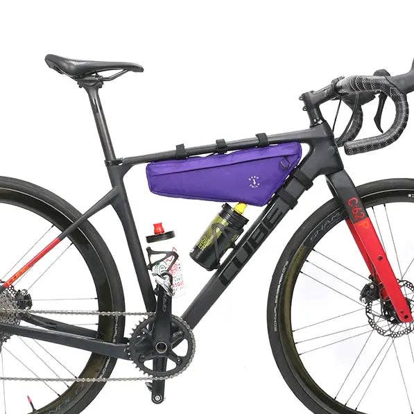 Long purple bicycle frame bag for wholesale by Bomence