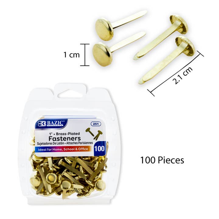 BAZIC Products - Wholesale Paperclip - 1" Brass Fastener (100/Pack)