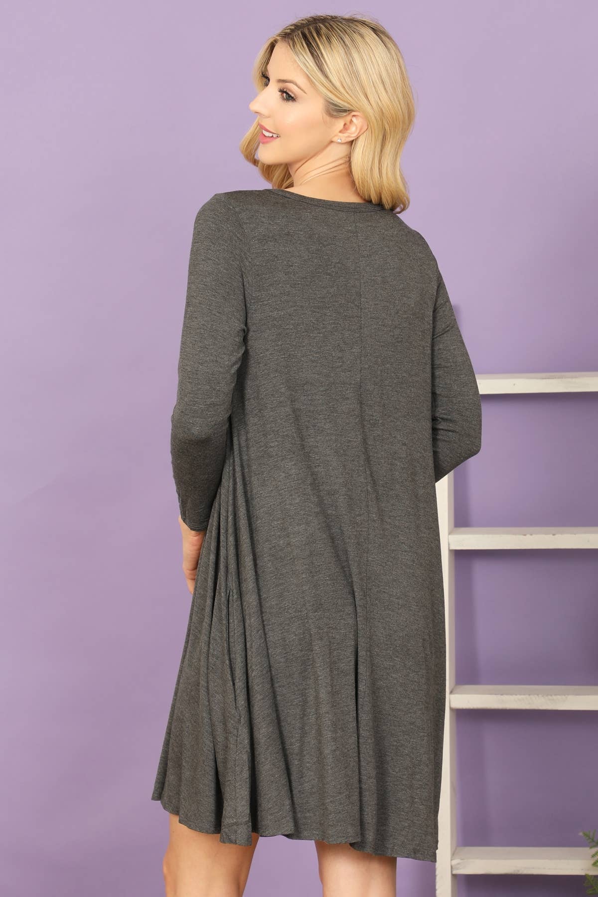 MYS Wholesale Inc - Vente Robe – femme - Robe unie à encolure bateau et manches quarts avec poches latérales8