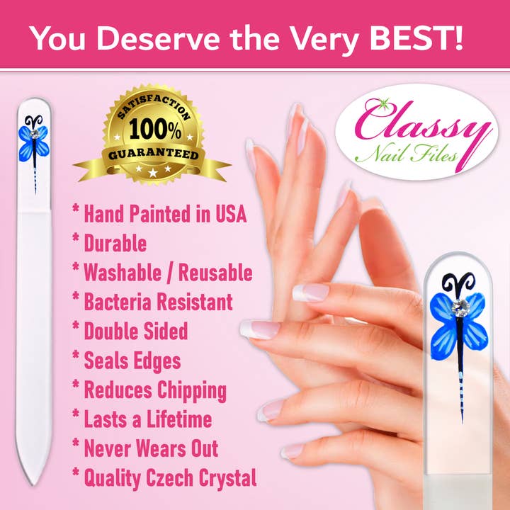 Classy Nail Files - Wholesale Nail File - Blue Dragonfly Swarovski Crystal Handpainted Czech Nail File