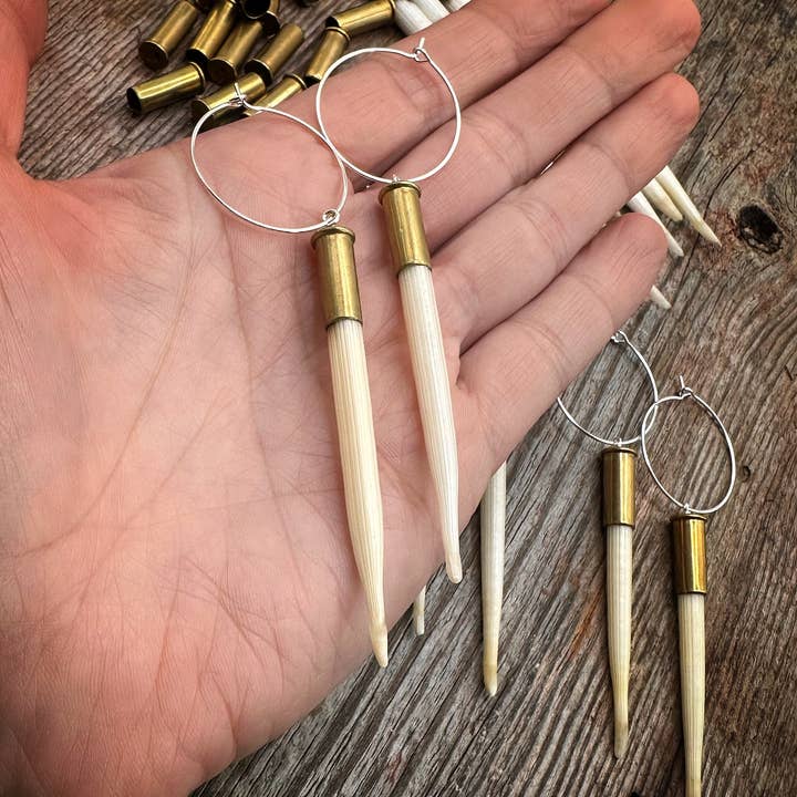 MergingMetals - Wholesale Dangle Earrings - Yellowstone Porcupine Quill & Brass Casing Earrings-Light