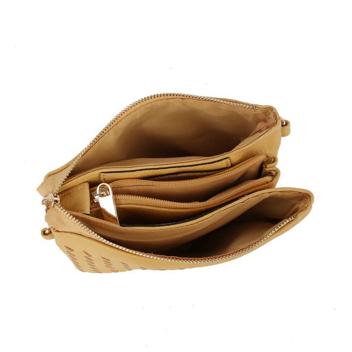 Handbag Factory Corp - Wholesale Crossbody Bag - Women's - Woven tripe comparament convertible clutch crossbody wristlet