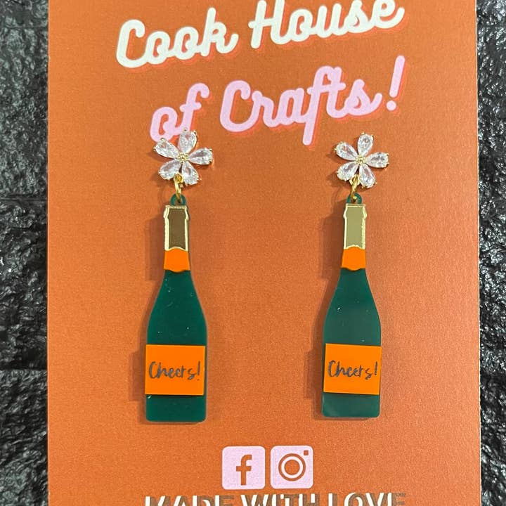 Cheers Champagne Bottle Earrings for wholesale by Cook House Of Crafts
