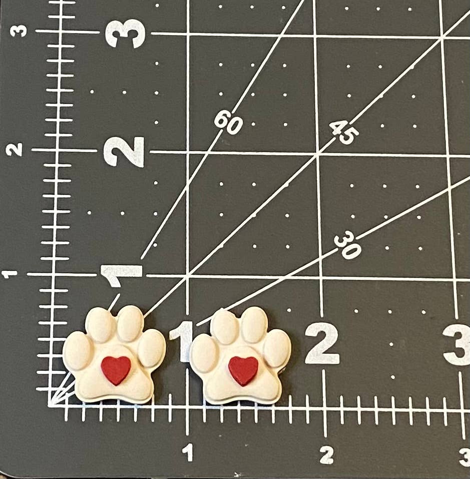 Clayhouse Colours - Wholesale Stud/Post Earrings - Paw Print Heart Clay Studs3