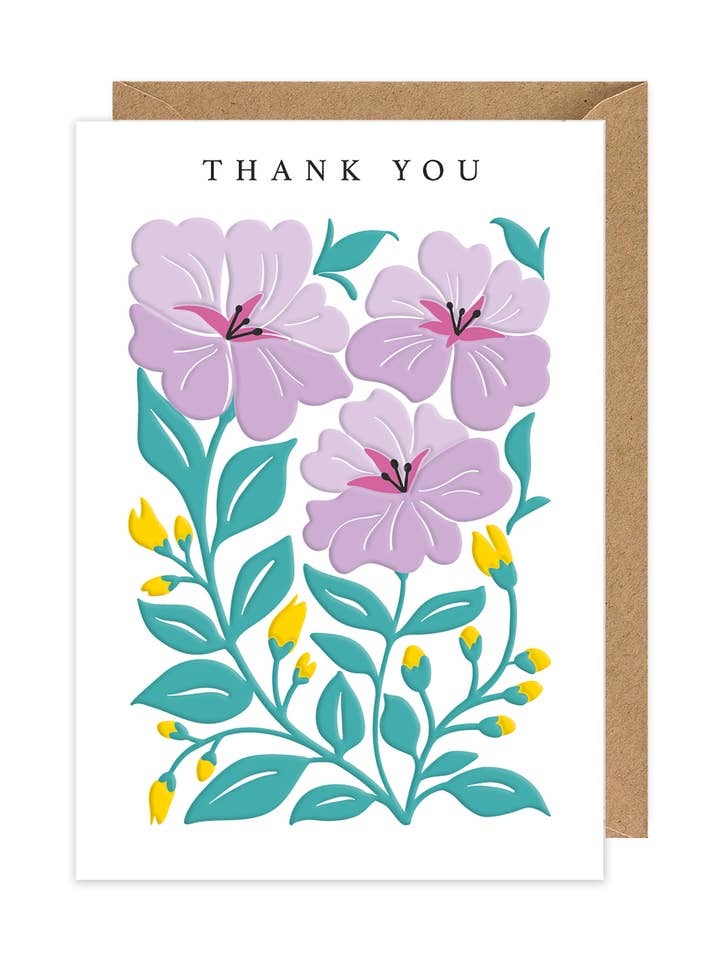 MERCI FLEURS VIOLETTES CARTE DE VŒUX ROSANNA ROSSI pour la vente par Notes & Queries, Inc.