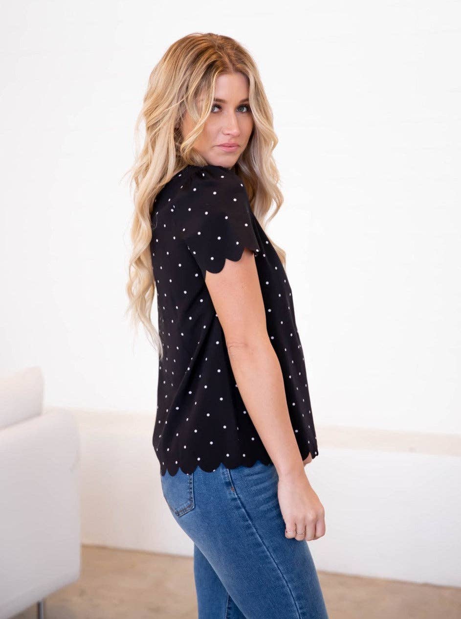 Tickled Teal - Wholesale Blouse - Women's - Polka Dot Scallop Edge Dotty Top1