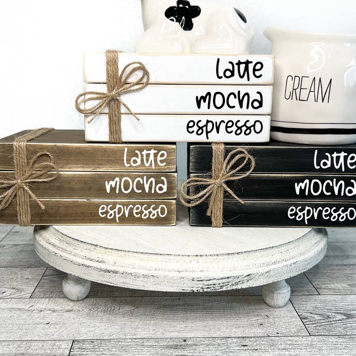 Coffee mini book stack | Coffee tier tray | Coffee bar decor for wholesale by Ruaille Buaille Co