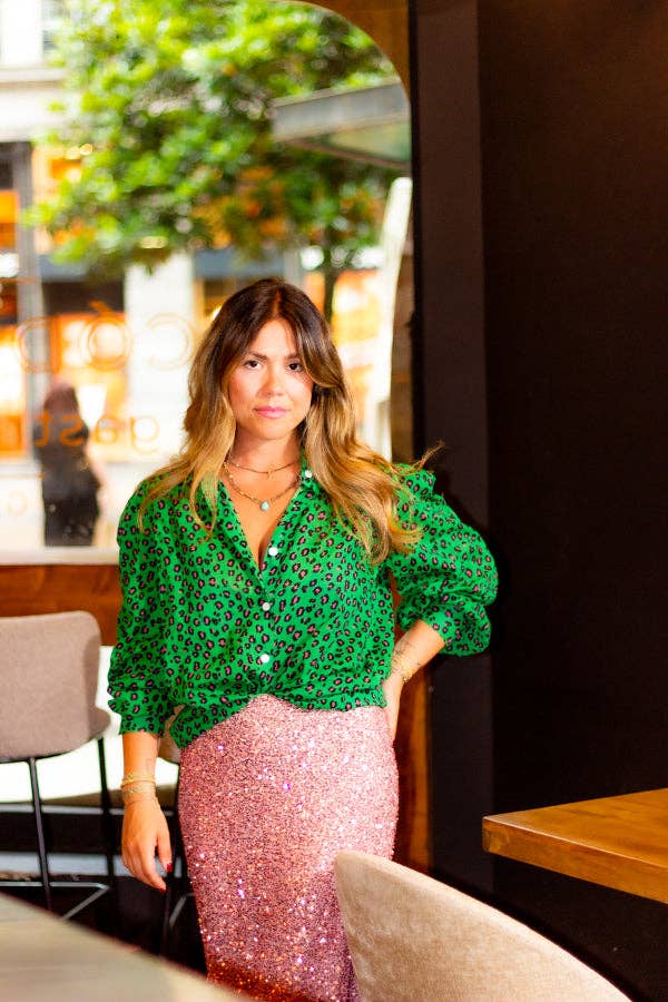 LeJu – wholesale Buttoned-down shirt – Women's – Leopard Green Shirt1