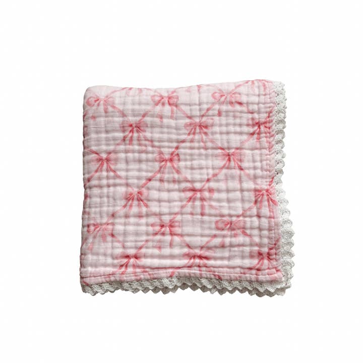 Manta de muselina orgánica de 6 capas - lazo rosa para venta al por mayor de Harp Angel Boutique