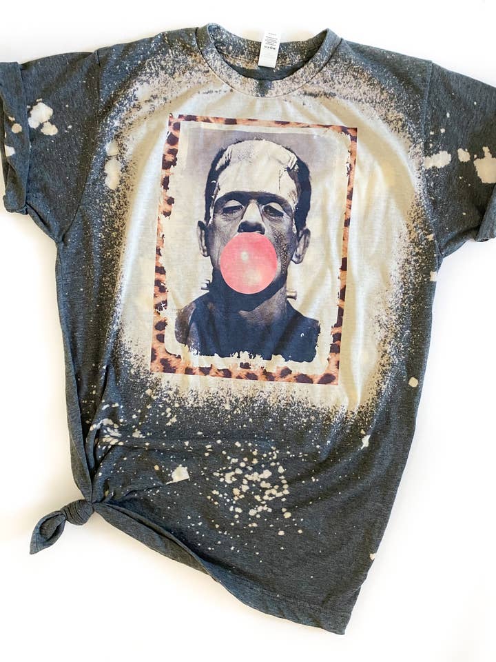 Wandering Owl Designs - Wholesale Screen Printed T-Shirt - Women's - Grey Frankenstein Bleached Tee