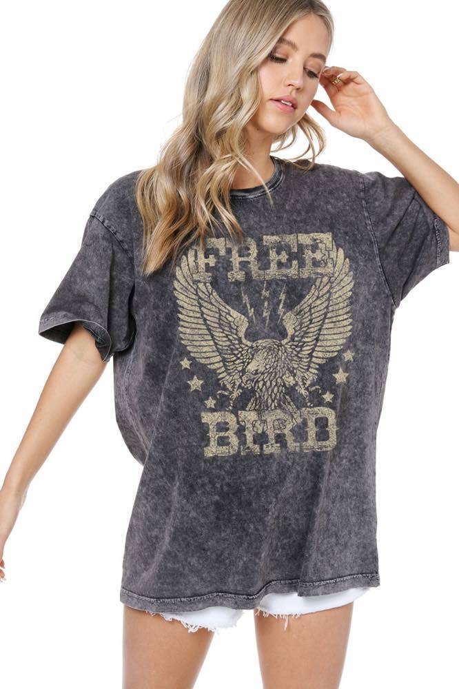 Zutter - Wholesale Screen Printed T-Shirt - Women's - Free Bird Eagle Vintage Graphic S/S Washed Boyfriend Fit Tee6