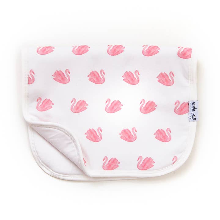 Blush Swan Organic Burp Cloth for wholesale by IzzyLee's