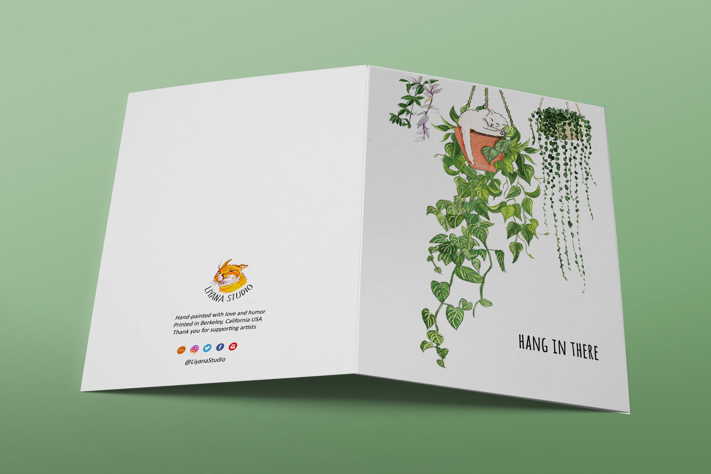 Liyana Studio – Engroshandel Tænker på dig kort – Hængende plante kat - tænker på dig kort2