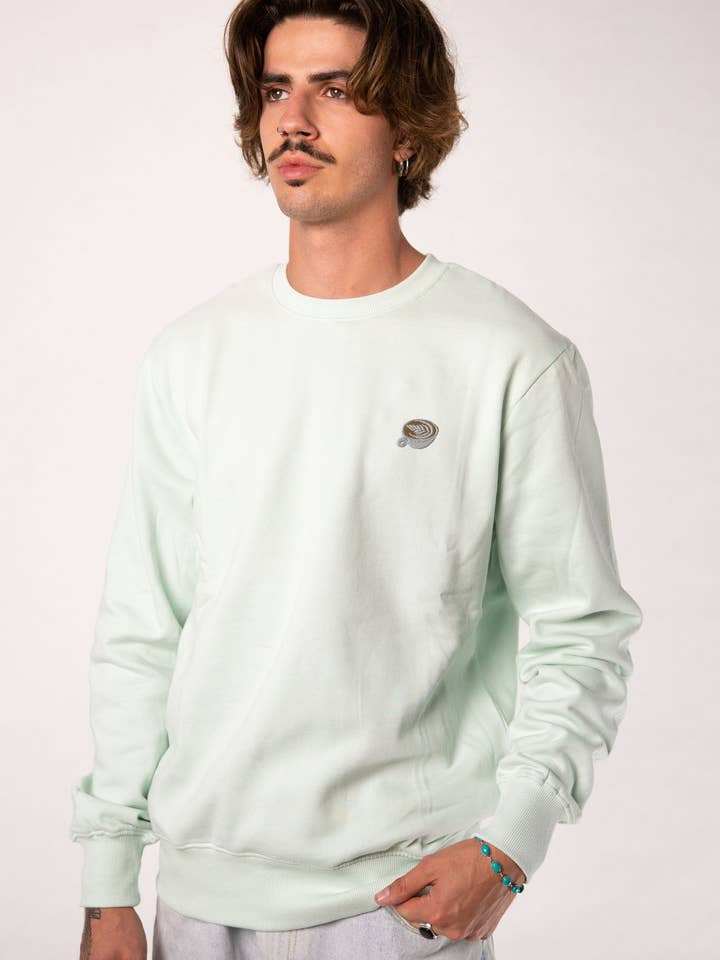 Flat White | Embroidered organic cotton men's sweater for wholesale by Fashion Drinks