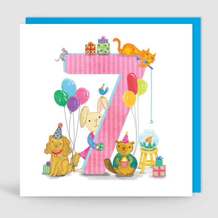 Ålder 7 Födelsedag Gäng Djur Kort för wholesale av Jane Katherine Houghton Designs