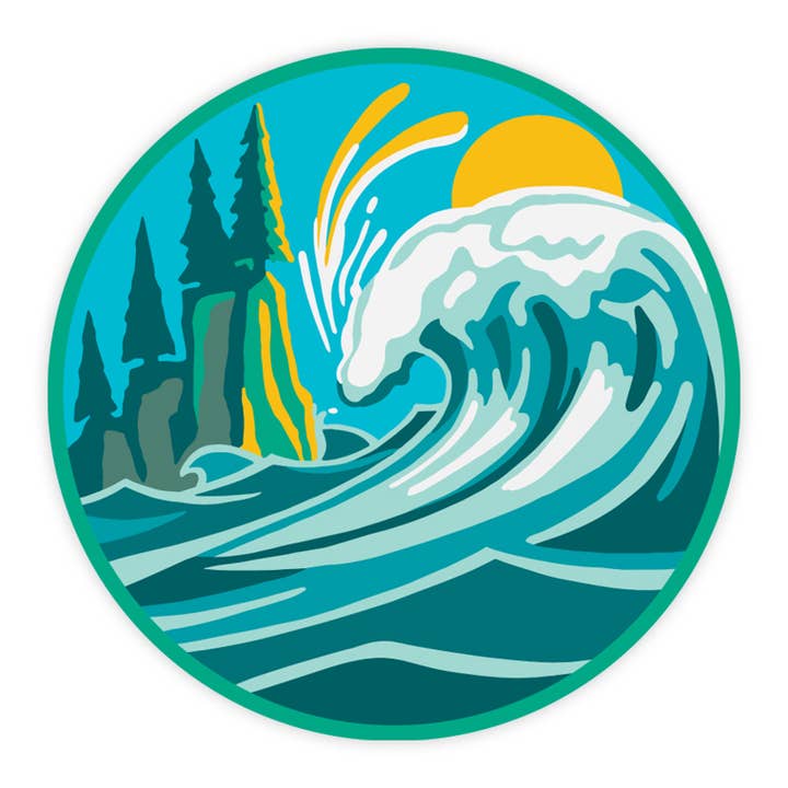 Bough & Antler Northwest Goods - Vendita all'ingrosso Adesivo - Adesivo Onda del Mare Spindrift: Onde dell'Oceano Pacifico Blu Verde