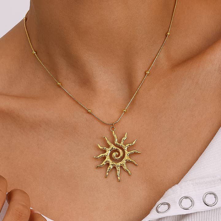 Taiyo 18K Gold Non-Tarnish Boho Sun Necklace for wholesale on Faire3