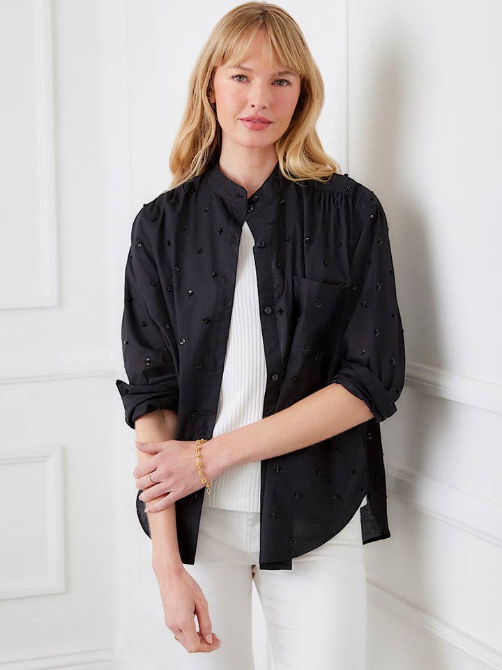 Long Sleeve Beaded Sequin Shirt for wholesale by Karen Kane