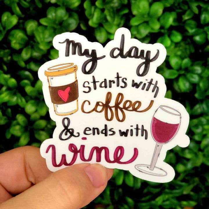 A Little Design Company – wholesale Sticker – My Day Begins With Coffee And Ends With Wine Sticker