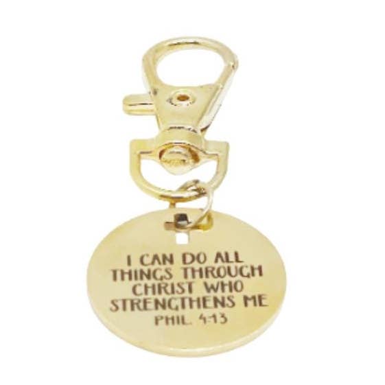 I Can Do All Things Through Christ Clip On Charm Engraved Stainless Steel Scripture Keychain Purse Or Backpack Accessory Gift for wholesale by JKCE Designs
