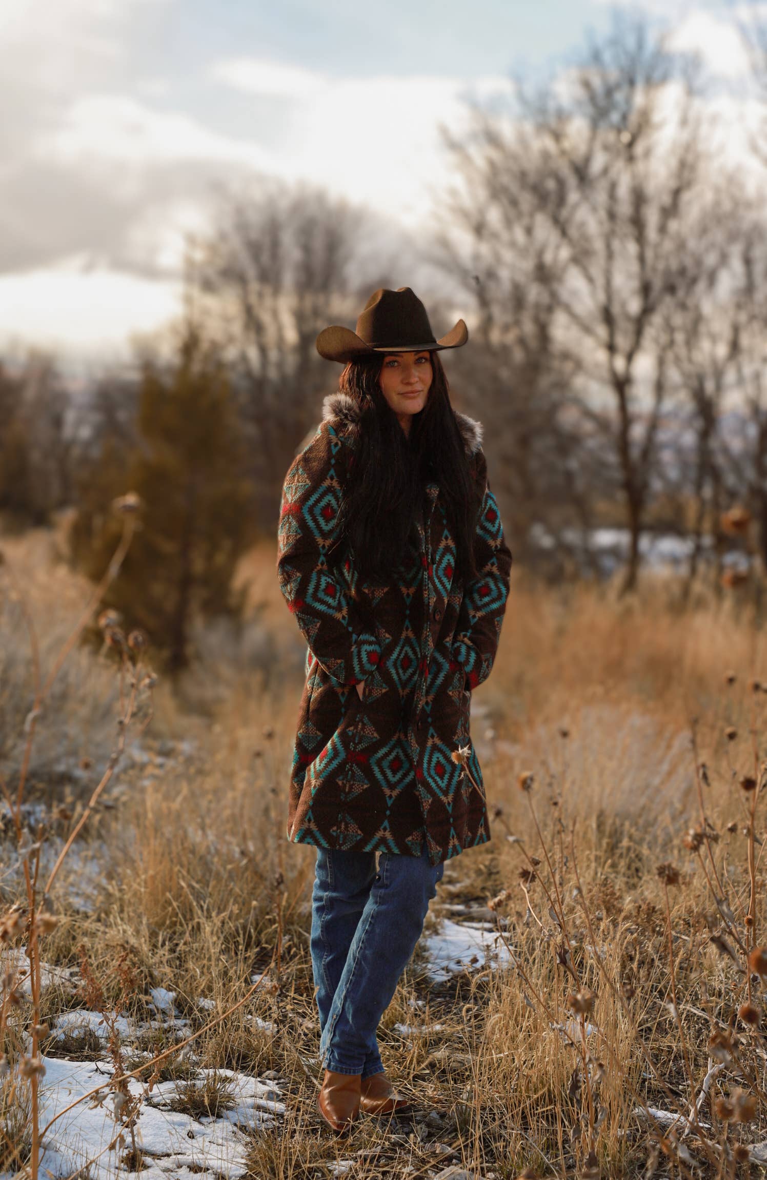 TURQ Ladies Long Aztec Jacket/ Coat with Removable Fur- L-25608 for wholesale on Faire5