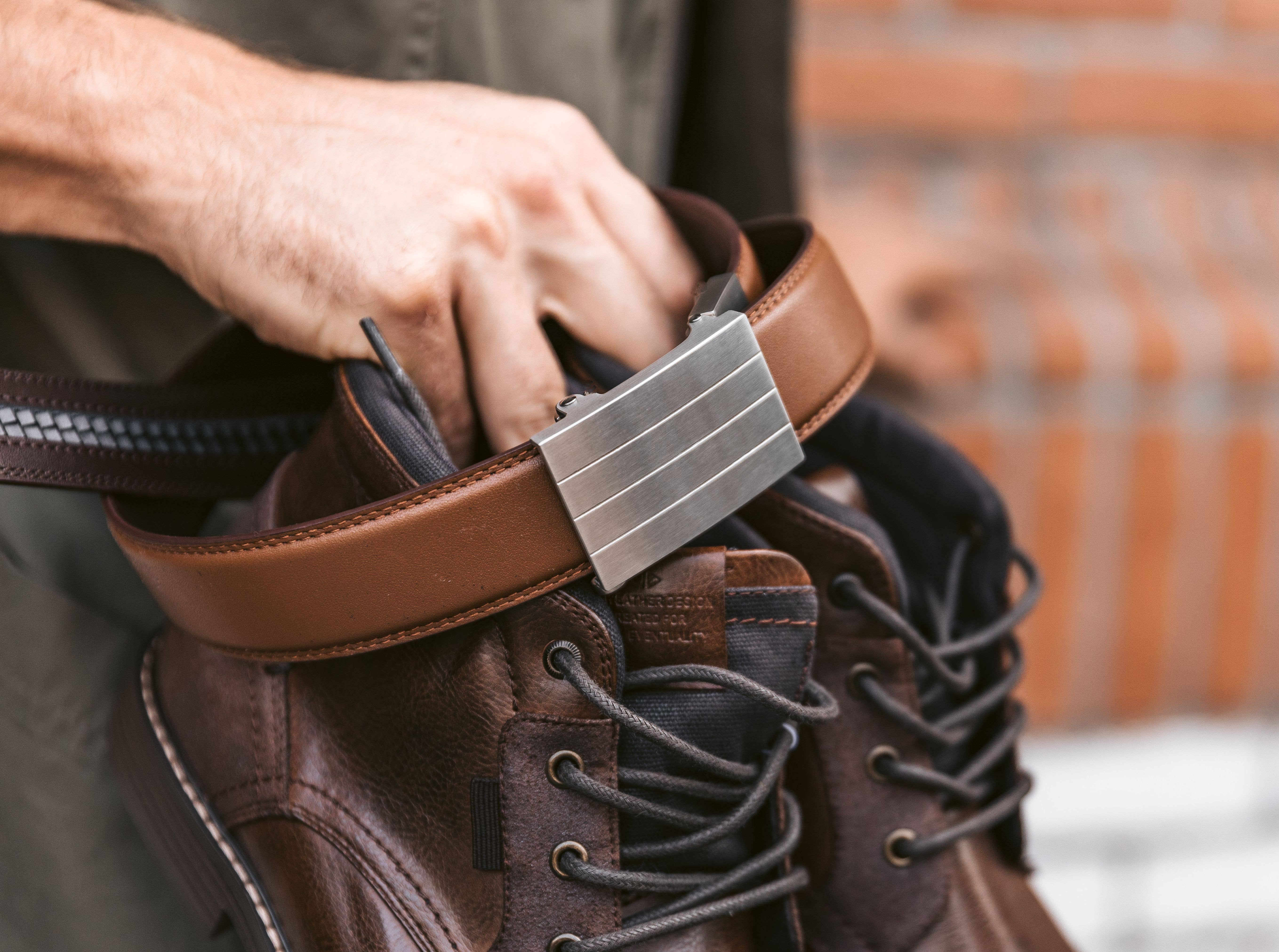 Kore Essentials - Wholesale Belt - Men's - Evolve Stainless Steel Buckle & Brown Full Grain  Belt1