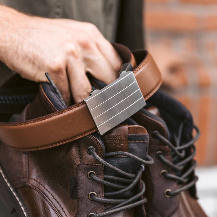 Kore Essentials - Wholesale Belt - Men's - Evolve Stainless Steel Buckle & Brown Full Grain Belt1