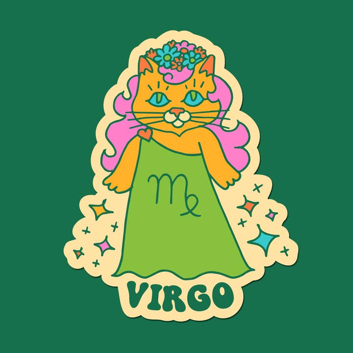 Zodiac Virgo Astrology Cat Sticker for wholesale by Claire Morales