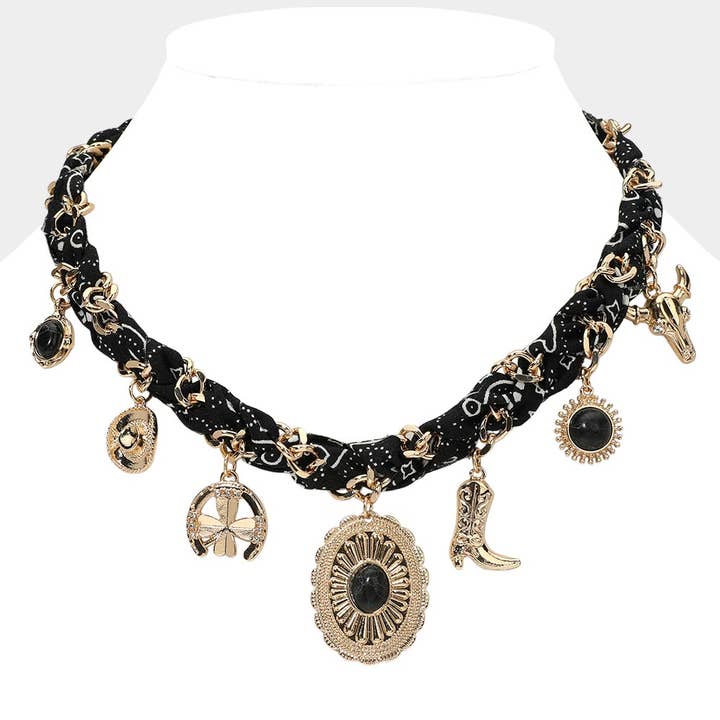 Sensibling Corp. - Wholesale Pendant/Charm Necklace - Western Themed Charm Fabric Braided Necklace8