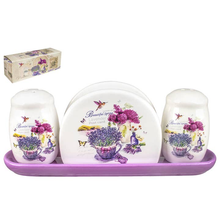 Ceramic Salt and Pepper Shaker Set with Napkin Holder for wholesale by STP