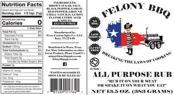FELONY BBQ SPICES - Venta al por mayor Condimentos - Crema multiusos para barbacoa Felony, original, baja en sodio y sin glutamato monosódico1