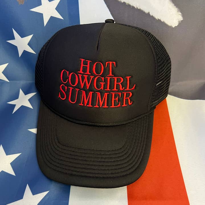 Hot Cowgirl Summer Black Trucker Hat for wholesale by Free Spirit