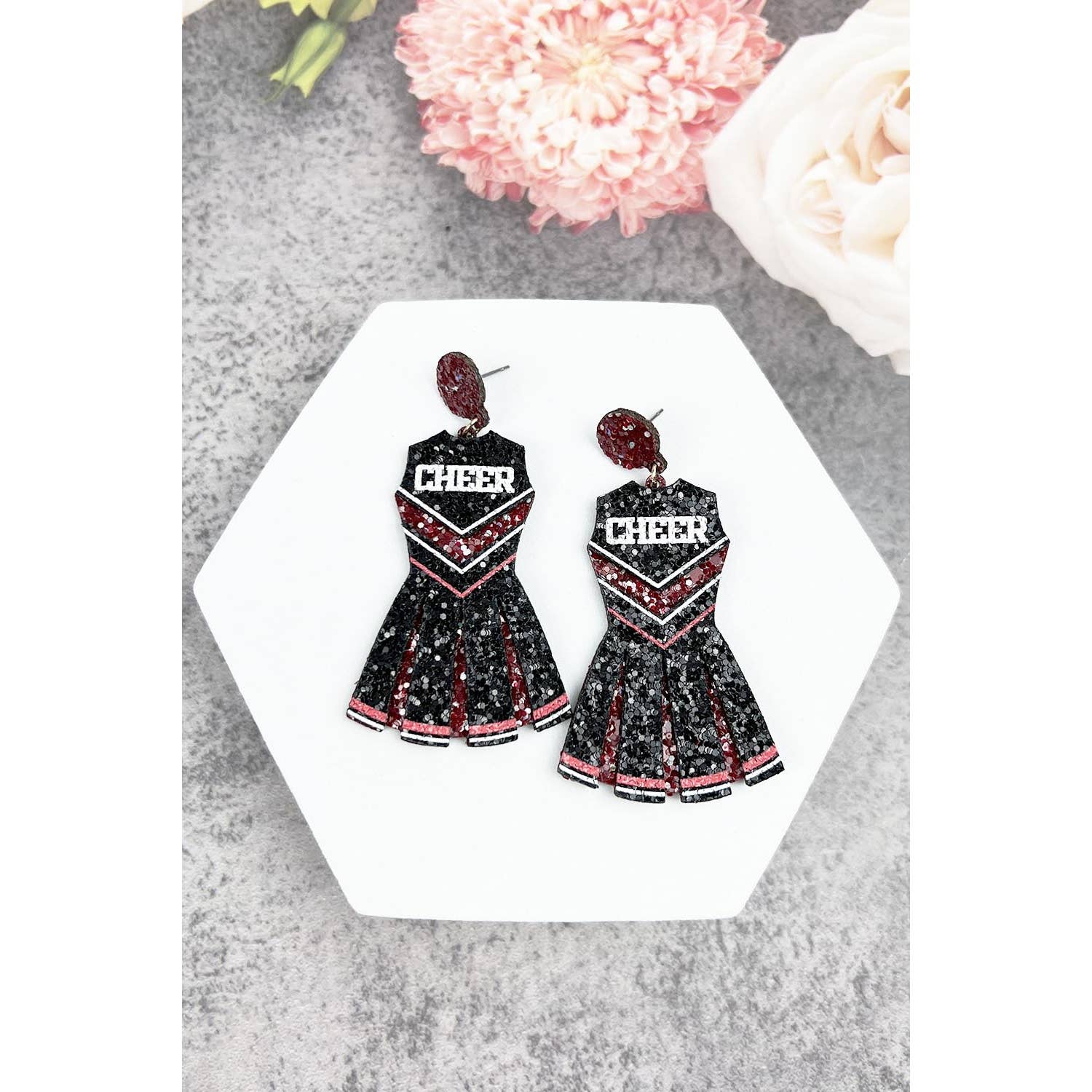 JHP Collection - Wholesale Dangle Earrings - GLITTER CHEERLEADER UNIFORM DROP POST EARRING22