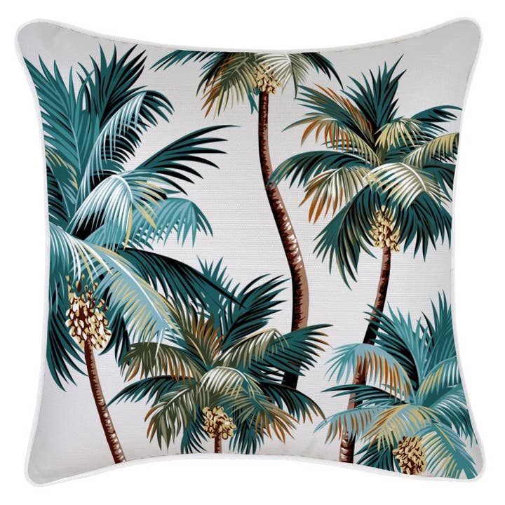 Kussenhoes - Met biezen - Palmbomen Wit - 45cm x 45cm voor wholesale door Escape To Paradise