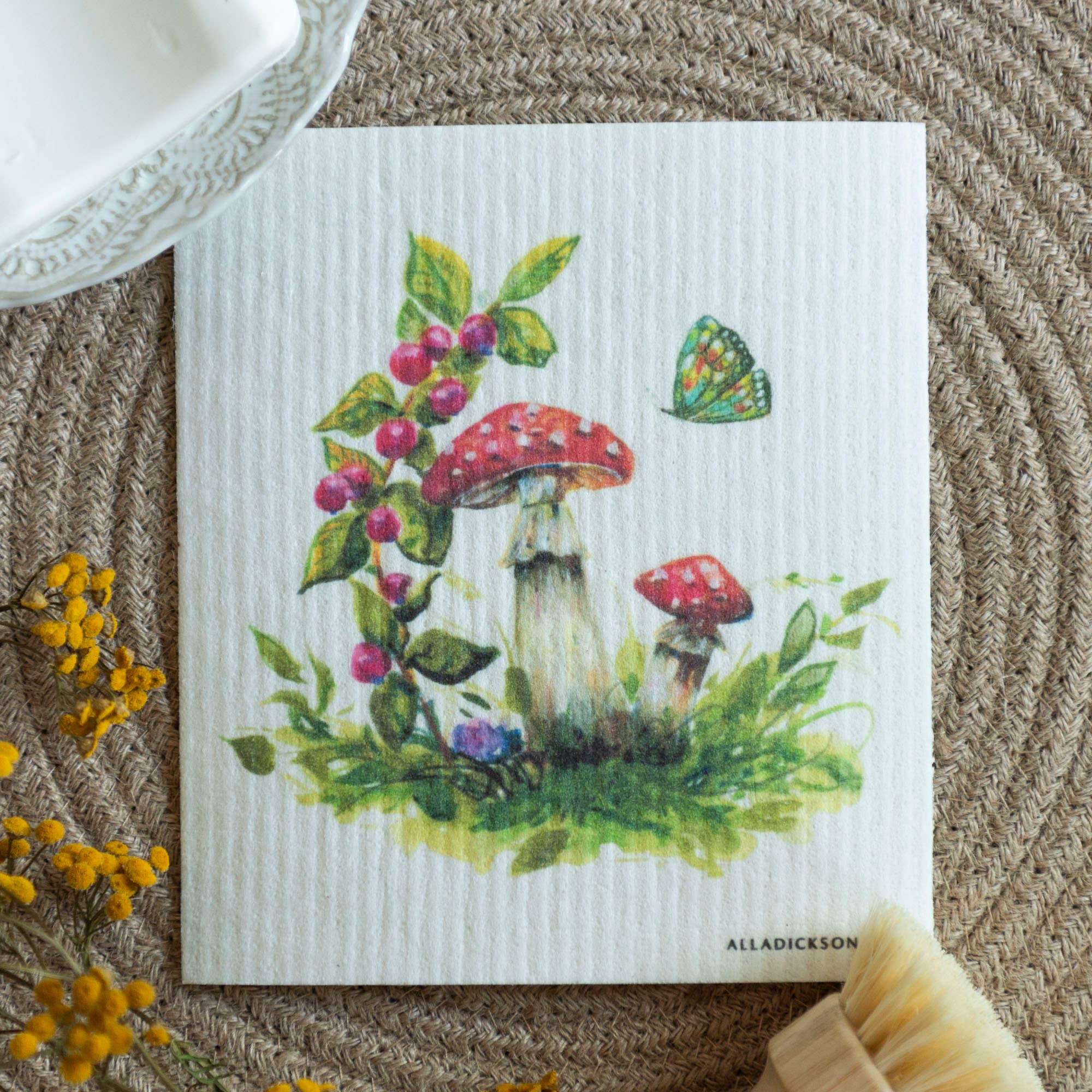 Alla Dickson Art – Engroshandel Køkkenhåndklæde – Svampe Karklud Amanita Muscaria Genanvendelig opvaskeklud 3
