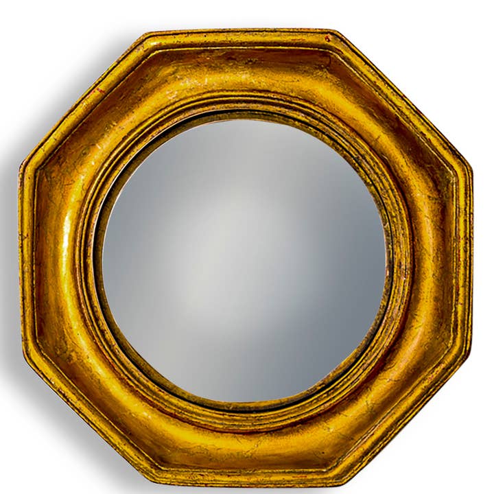 Antiqued Gold Octagonal Framed Convex Mirror for wholesale by McGowan & Rutherford Ltd